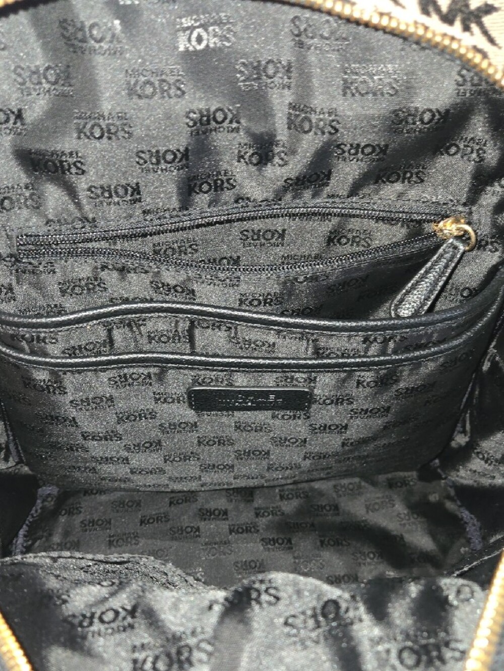 Michael Kors Black and Tan MK Monogram Backpack - Picture 10 of 11